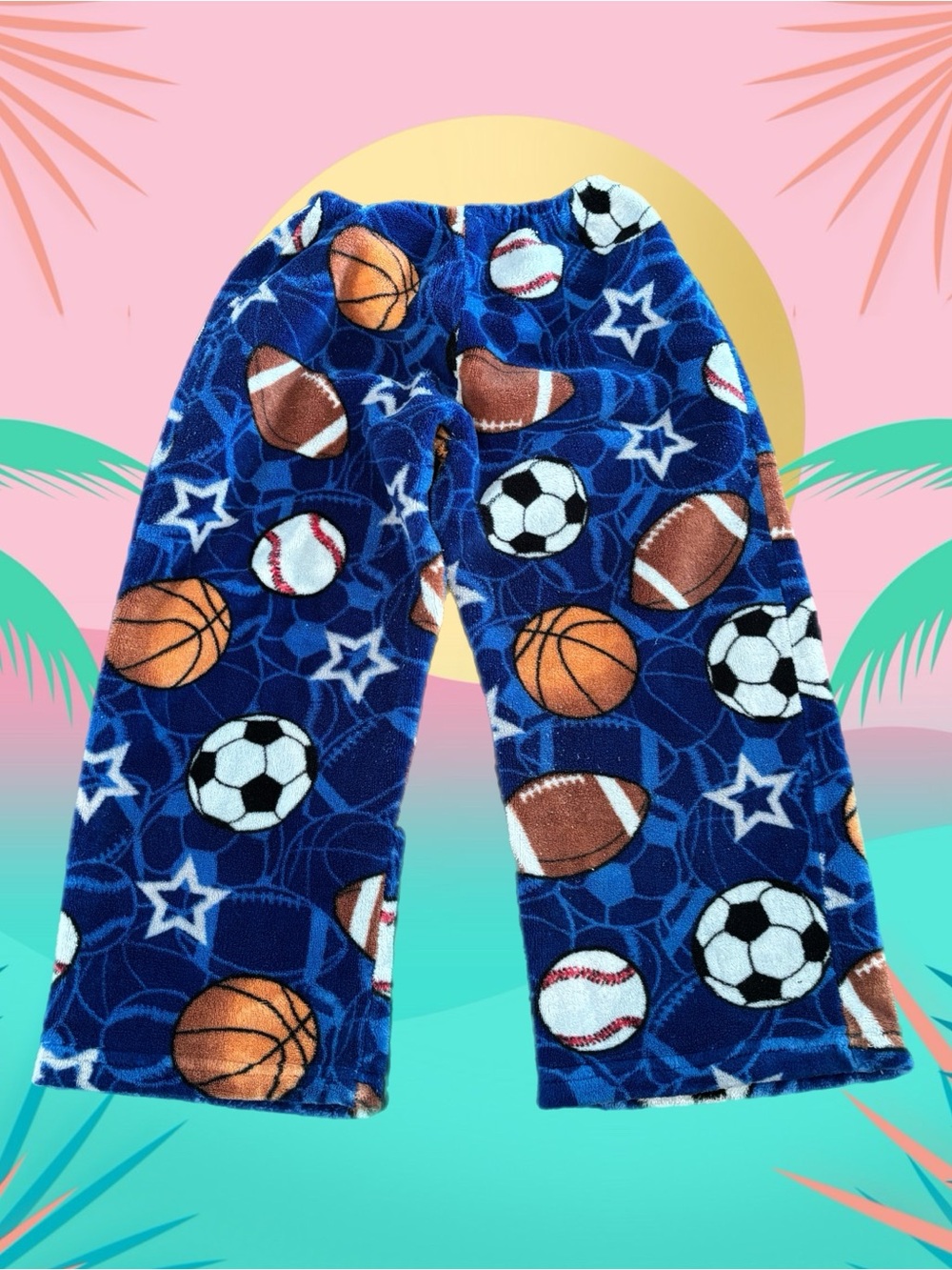Fuzzies Kids Sports Print Fleece Pajama Pants Blue XS Size 5/6 Soft Plush